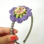 Green And Violet Flower Crocheted Headband